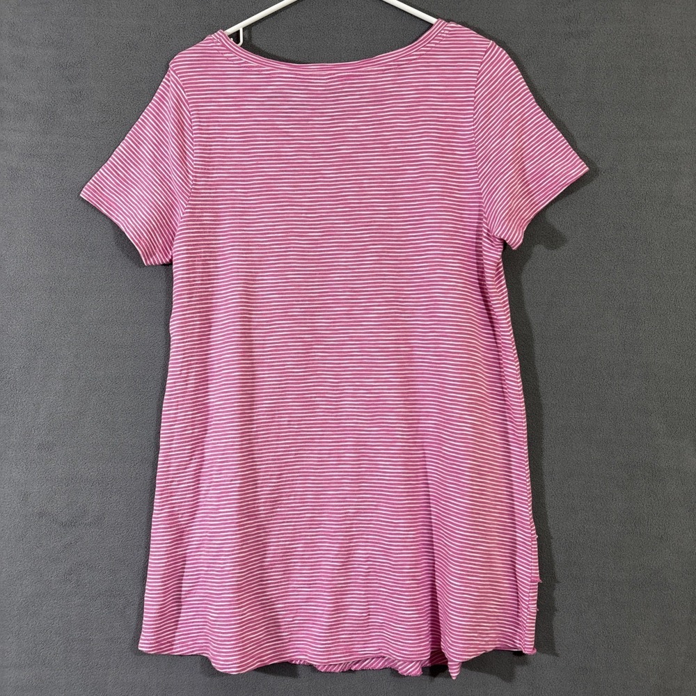 Soft Surroundings M Cotton Tunic Pink White Stripe Stretch Short Sleeve - Picture 6 of 10